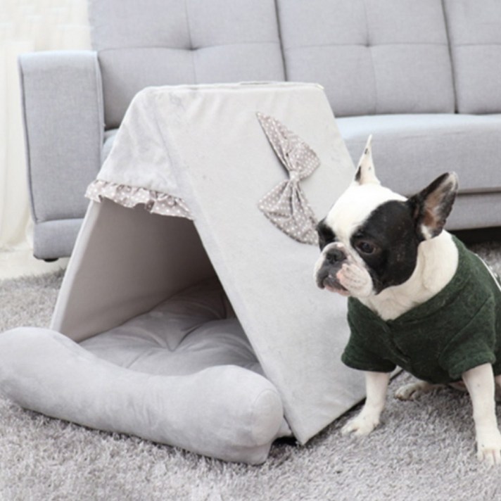 레드퍼피 밀크 리본 삼각 펫하우스, 다크그레이, 1개