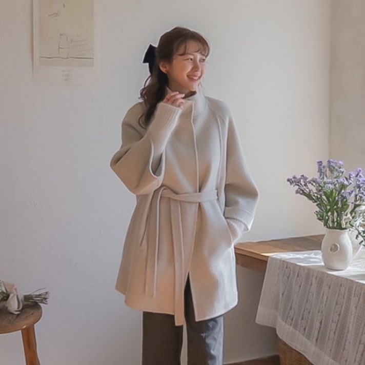 리린울캐시미어 클래식 울 캐시미어 블랜딩 허리끈 하이넥 코트 3color 1003216