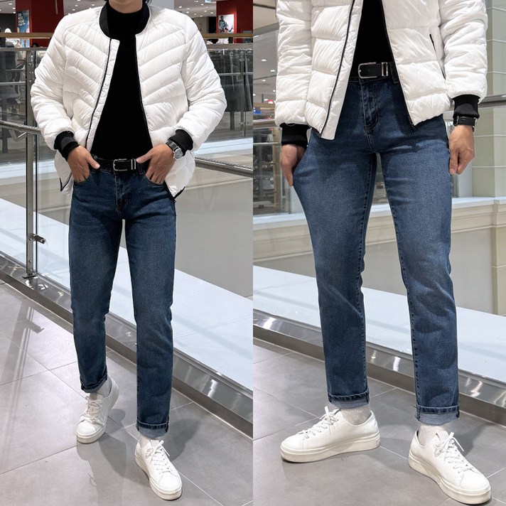 S5XL 사계절 좋은 남자 워싱 스판 브러시 데님 기본 슬림 일자 청바지 블랙진