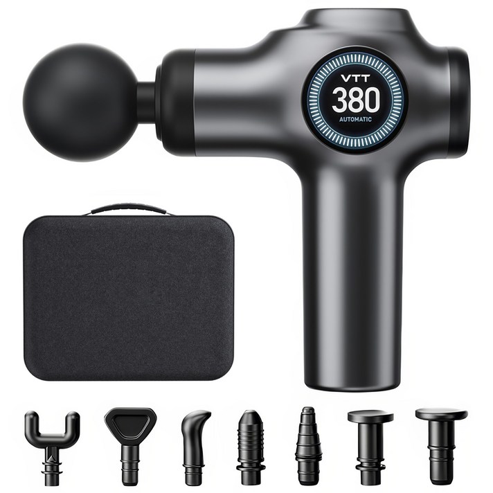 RUNDX 미니 무선 전동 마사지건 휴대용 전용 파우치  헤드 8종, 그레이