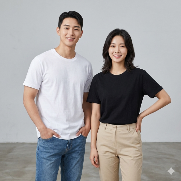 남여 공용 순면 20수 반팔 티셔츠 100 순면 일반 티셔츠