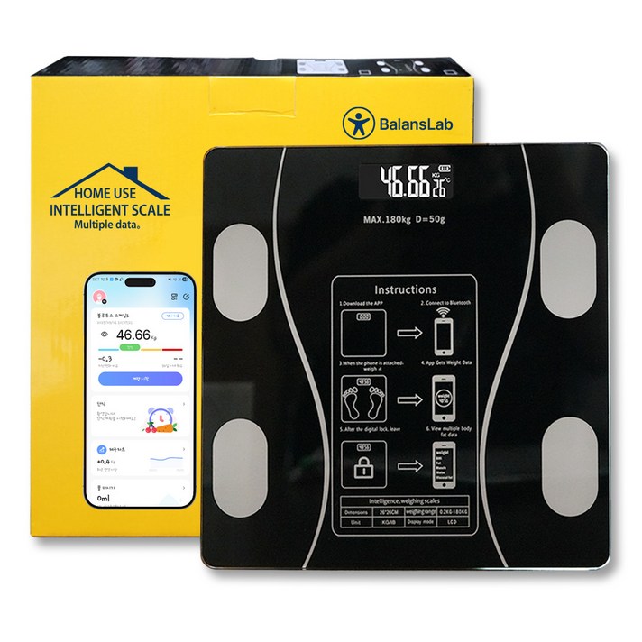 밸런스랩 스마트 체지방 체중계, 블랙, 1개, BL1002