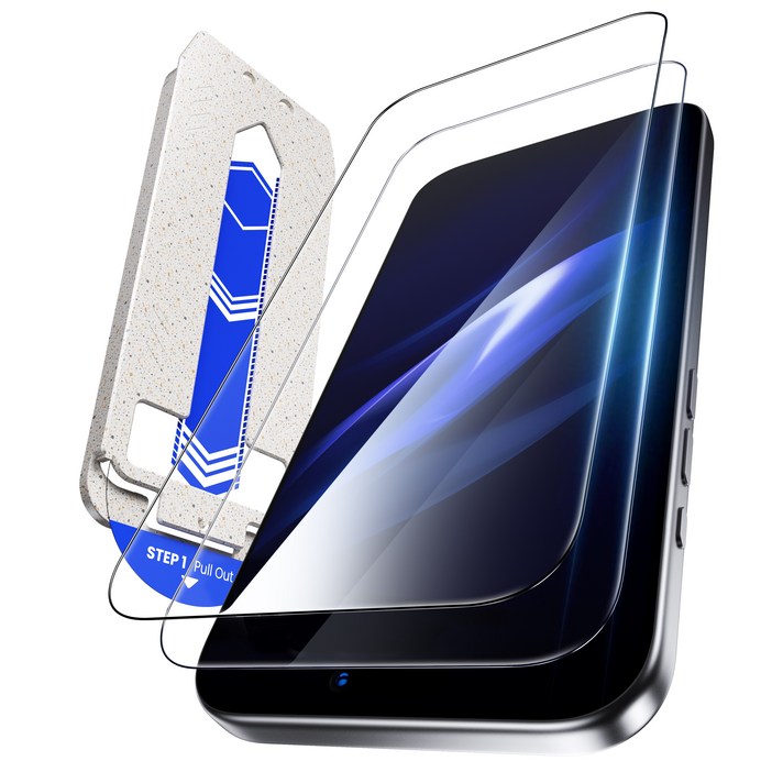 hoerrye 빛번짐 방지 고화질 9H 액정보호필름 지문방지 풀커버 지문인식 액정보호필름 2매  가이드툴, 1세트