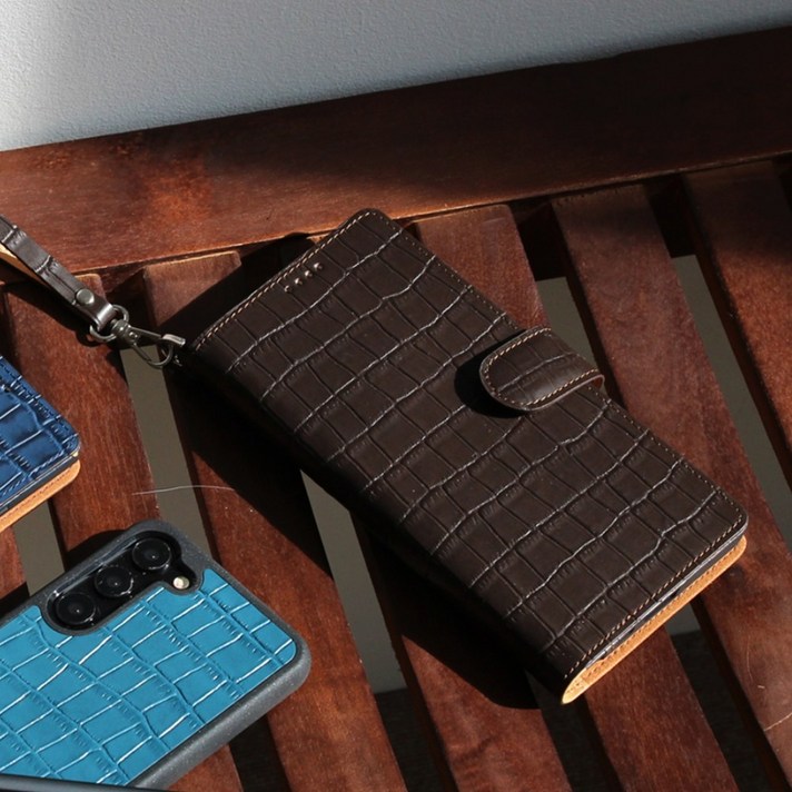 마뜨 갤럭시 크로커다일 소가죽 가죽케이스 지갑케이스 자석형 다크브라운 악세서리 별도