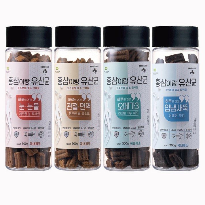 레디펫고 동물병원 저알러지 강아지 가수분해 간식 홍삼이랑유산균 4종 패키지, 1.2kg, 1세트, 4종세트