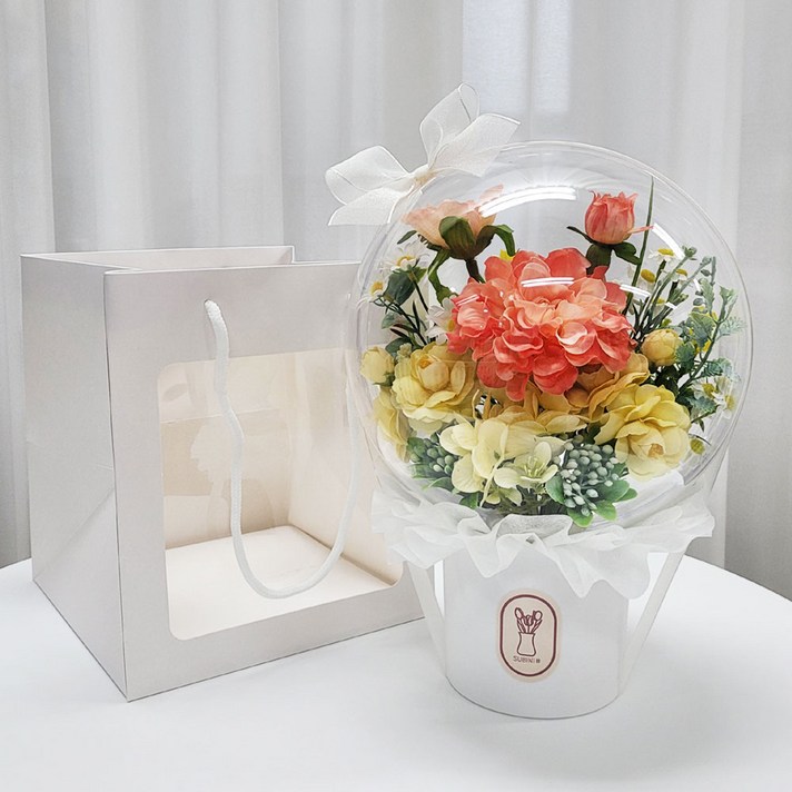 수비니샵 다알리아 아크릴꽃풍선 터지지않는 레터링풍선 꽃다발 쇼핑백증정, 1개, 다알리아 아크릴꽃풍선