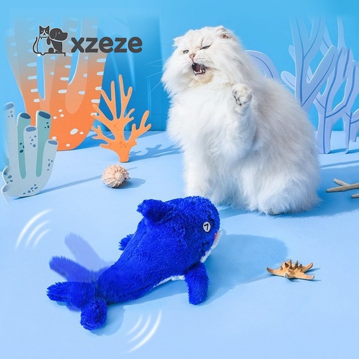 XZEZE 고양이 지능장난감 반려동물 움직이는 바다동물 인형, 1개, 아기상어, D04