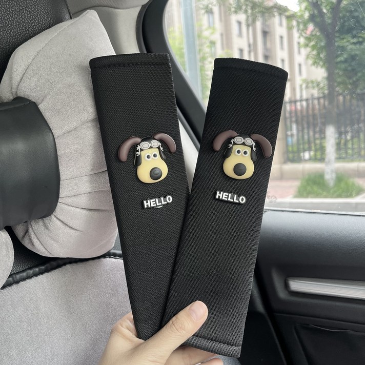 코차이 차량용 강아지 캐릭터 안전벨트 어깨패드 사계절 쿠션커버, 1세트, 파일럿 강아지
