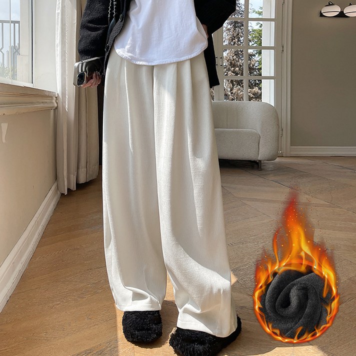 스토리원 WMFWBT052 여성 3타입 일반기모램스킨 와이드 밴딩 팬츠