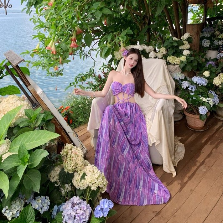 여성 몰디브 여행 사진 비치 원피스 보라 프린트 탱크톱 A30Z1D 트렌