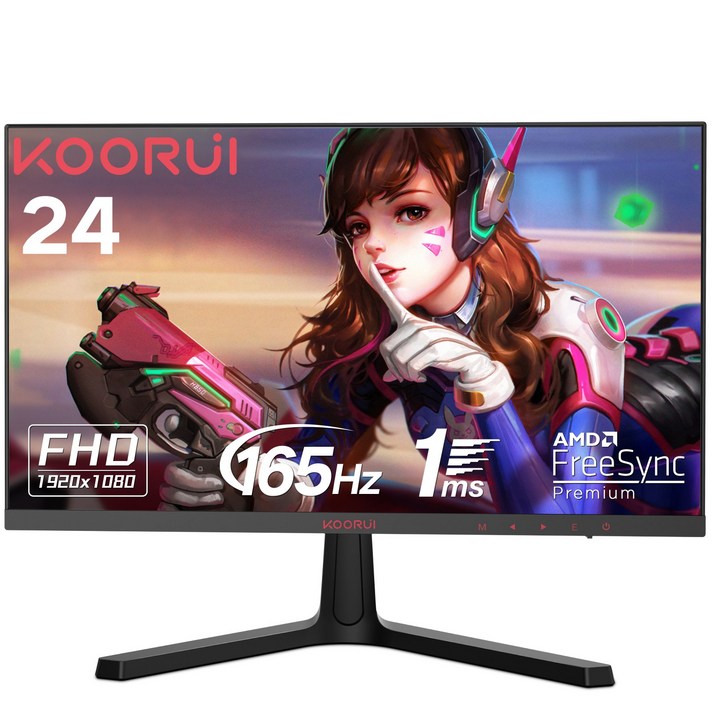 KOORUI 60.45cm FHD 게이밍 모니터 리얼 165Hz 1ms MPRT프리싱크Gsync 지원,24E4 블랙