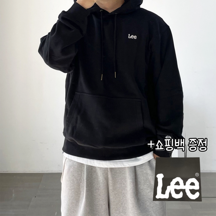 당일출고정품 LEE 리 스몰 트위치 로고 후드티 블랙 쇼핑백