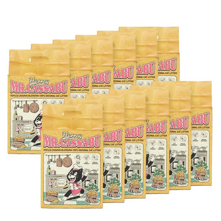 허레이 미스터카사부 두부 카사바 블렌딩 고양이 모래, 7L, 12팩, 무향