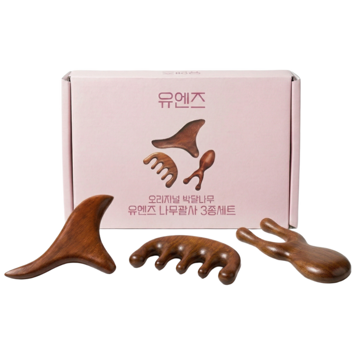 유엔즈 나무 괄사 바디 페이스 두피 마사지기 3종세트