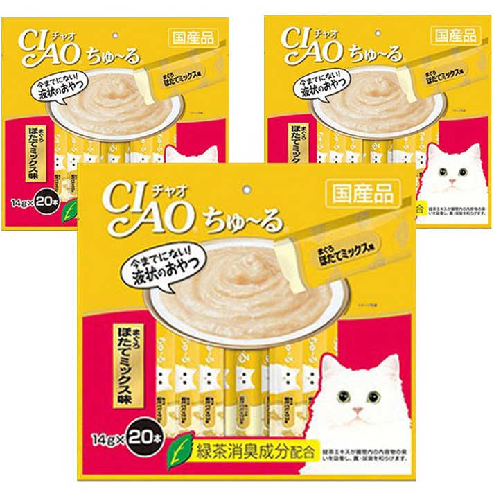 이나바 고양이 챠오 츄르 20P, 참치 조갯살 혼합맛 14g 20P SC129, 14g, 3개 이나바 고양이 챠오 츄르 20P, 참치 조갯살 혼합맛 14g 20P SC129, 14g, 3개