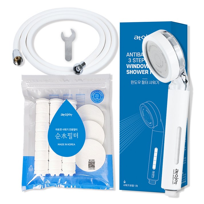 아토젯 윈도우 필터 샤워기 + 헤드필터 3p + 바디필터 3p + 샤워호스 2m, 1세트, 화이트