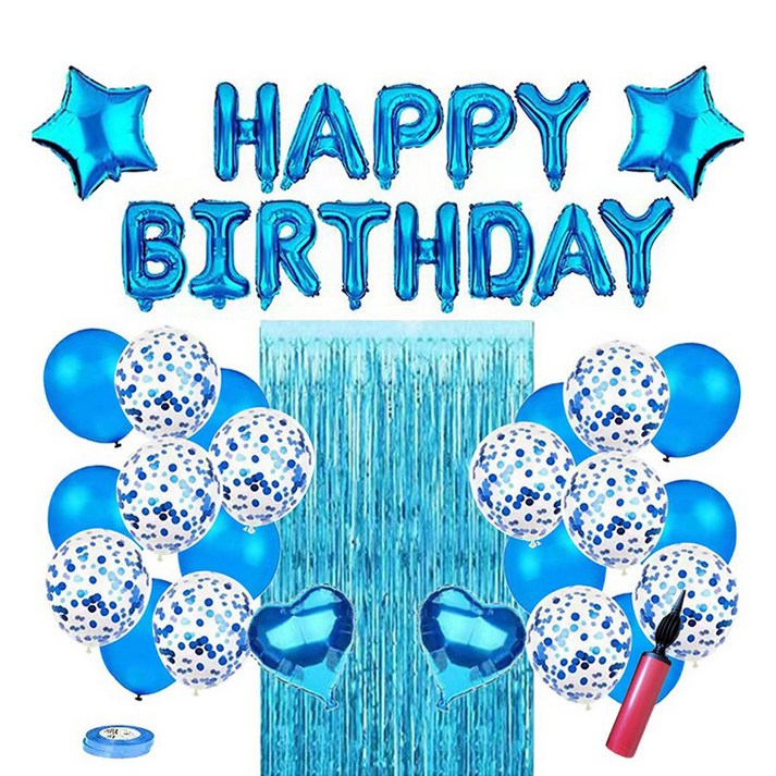 뷰라뷰 생일 파티 풍선 + 손펌프 + 풍선테이프 세트