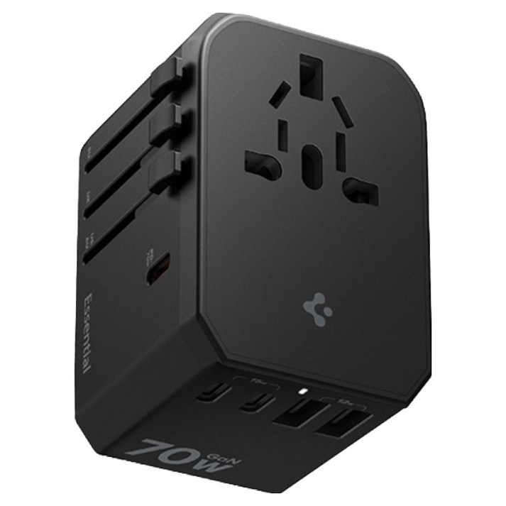 슈피겐 해외 여행용 초고속 멀티 어댑터 5포트 충전 70W Gan USB PD PPS  파우치 세트 블랙 ACH08941