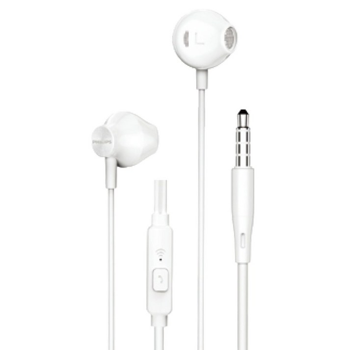 필립스 오픈형 3.5mm 고음질 스테레오 마이크 지원 시원한 착용감 주변소리 들리는 안전형 PC 호환 유선 이어폰, TAUE101, 화이트, TAUE101, 화이트