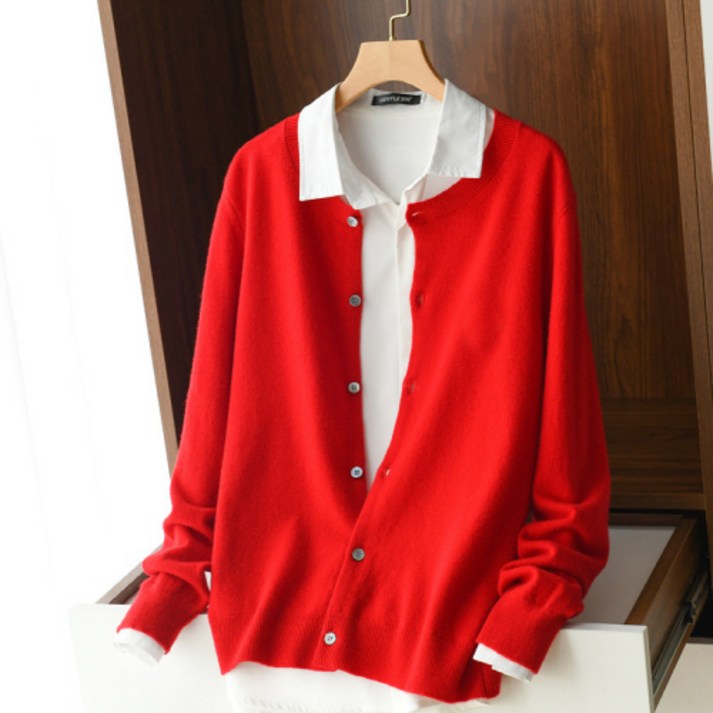 안다로미 여성용 허쉬걸 라운드넥 가디건