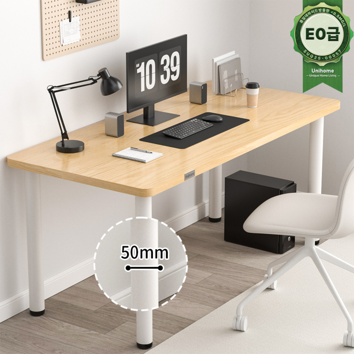 Unihome E0급 튼튼한 1인용 학생 공부 컴퓨터 책상 사무용 테이블, 원목색