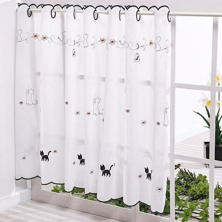 자수 강아지 고양이 이미지 귀여운 바란스커튼