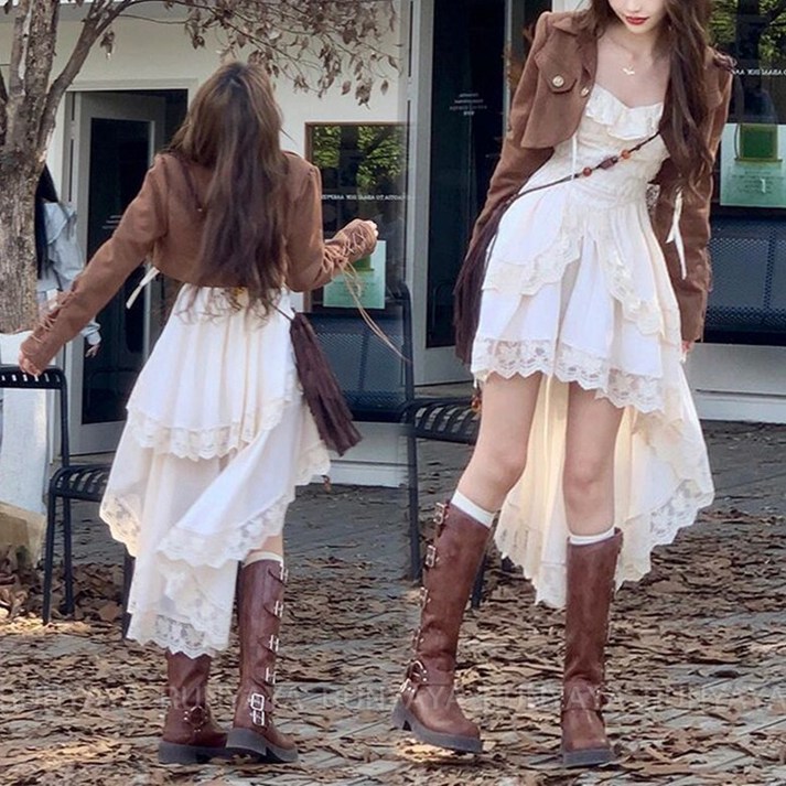 언밸런스 화이트 나시 원피스 미디원피스  숏 자켓 여행 비치 스커트 바캉스룩  D99U