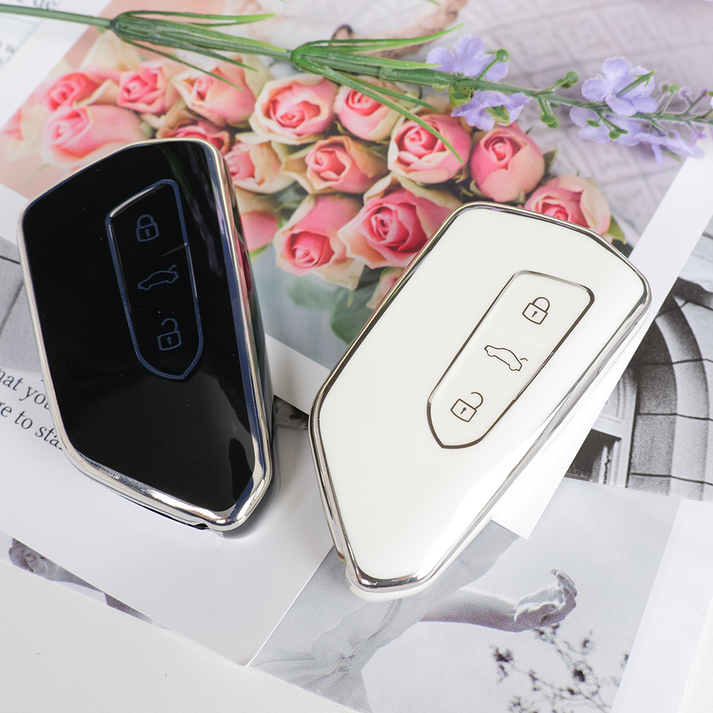 바이어블 폭스바겐 호환 자동차 tpu 키케이스 키홀더 키커버 3버튼 5버튼, 3버튼 C타입 화이트실버 VATA12