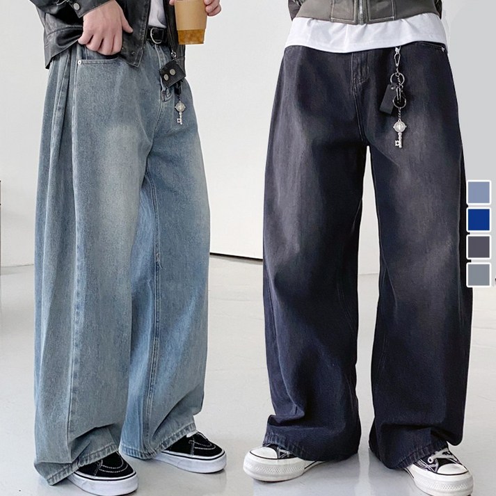 프리미엄 S3XL 롱기본 Y2K 옆 셔링 절개 와이드 데님 팬츠 청바지