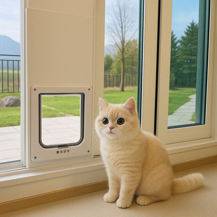 펫도어 베란다펫도어 강아지문 고양이문 강아지안전문 고양이안전문 캣도어 펫도어시공 견문 강아지출입문 고양이출입문 방묘문 고양이배변, 1개, 화이트