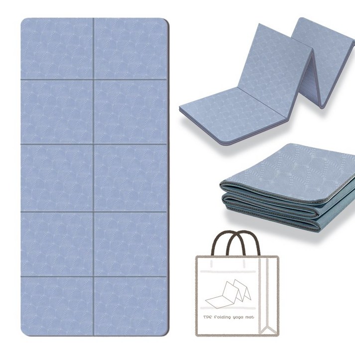 프리미엄 두꺼운 TPE 트레이닝 헬스 매트 접이식 10단 요가매트 8mm, 블루, 1개