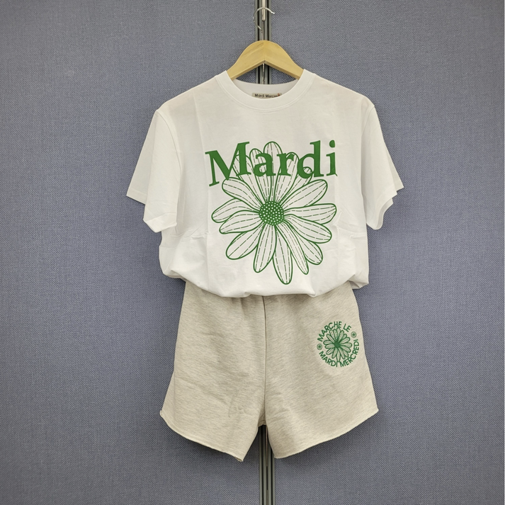국내정품 마르디메크르디 T SHIRTSSHORTS SET WHITE GREEN 티셔츠 반바지 세트화이트 그린 국내정품 마르디메크르디 T SHIRTSSHORTS SET WHITE GREEN 티셔츠 반바지 세트화이트 그린