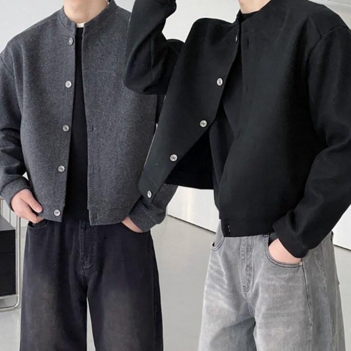 남녀공용 트랜디 미니멀 숏카라넥 크롭핏 자켓 가디건