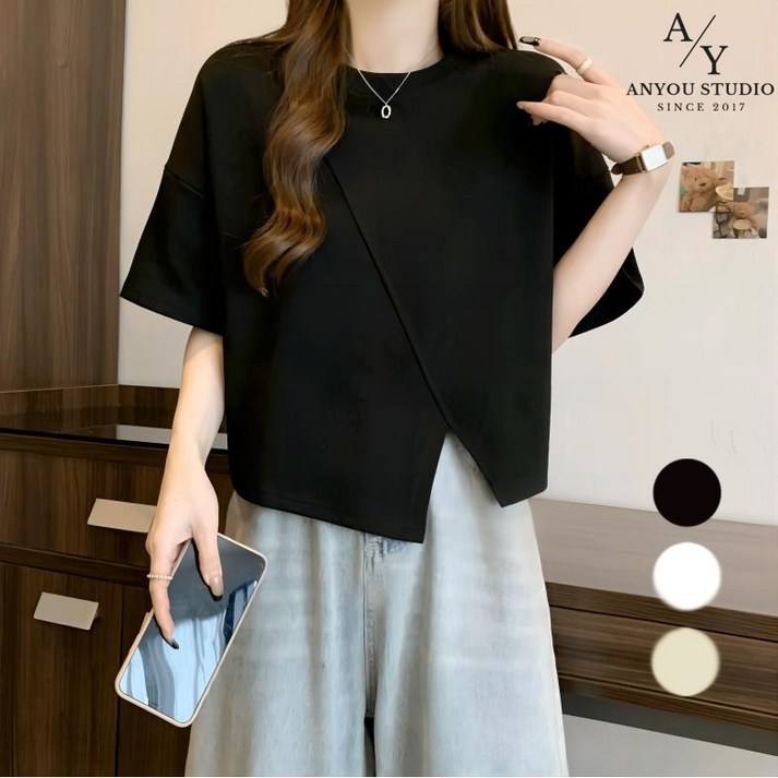 ANYOU 여름 루즈핏 라운드넥 반팔 여성 티셔츠 3 colors ANYOU 여름 루즈핏 라운드넥 반팔 여성 티셔츠 3 colors