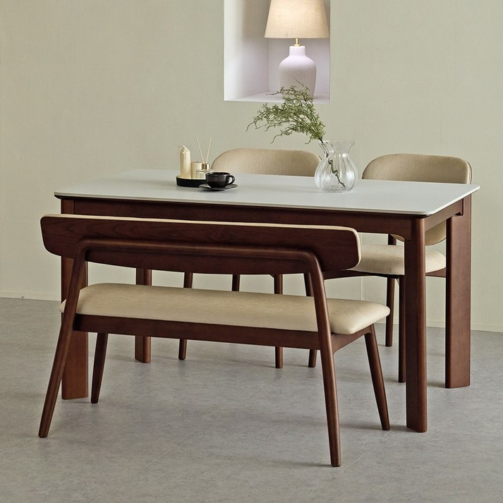 웰퍼니쳐 소아베 포세린 세라믹 천연원목식탁 1400 의자세트