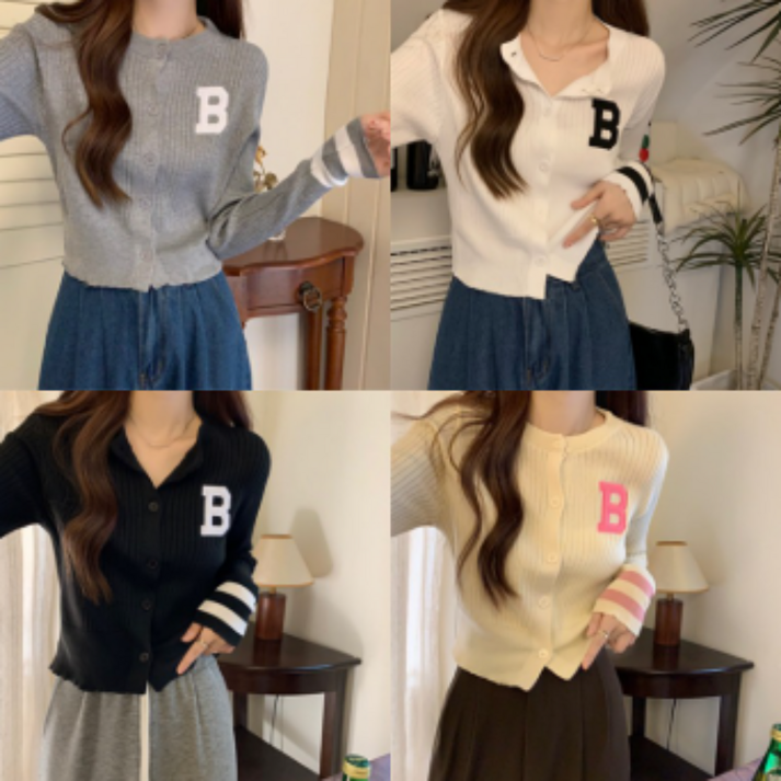 꼬마프렌즈 크롭 골지 니트 가디건 세련된 슬림핏