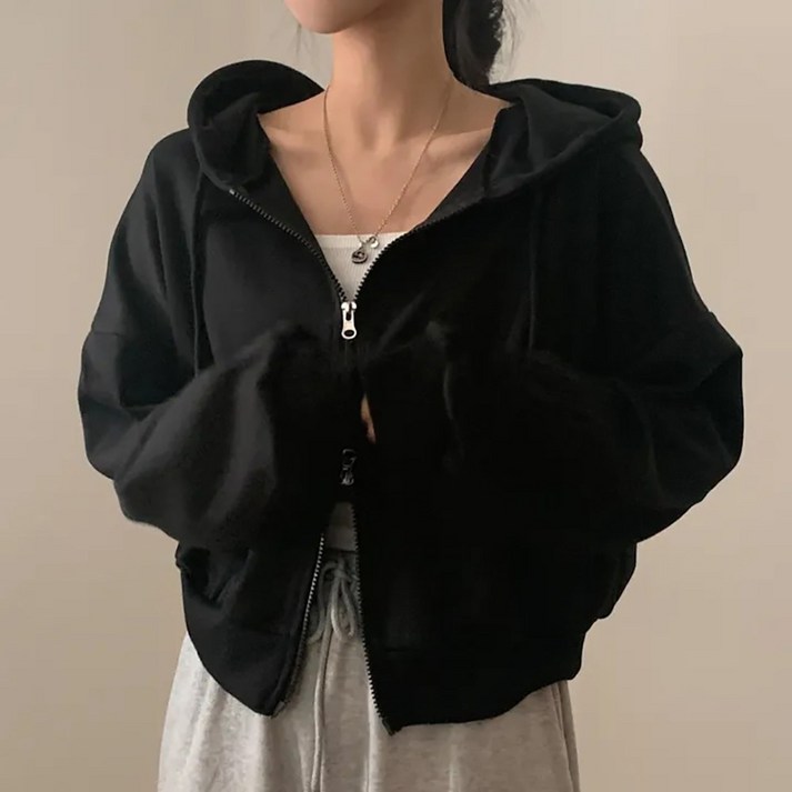 발편한 따뜻 방한 크롭 긴팔 여성 후드집업 루즈핏 포켓코트