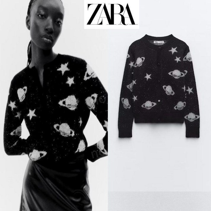 ZARA 자라 니트 가디건 신상 블랙 메탈릭 스레드