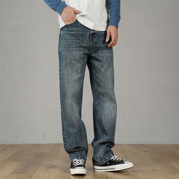 녕동 남성 청바지 봄가을 와이드 캐주얼 데일리 일자 워싱 데님 팬츠