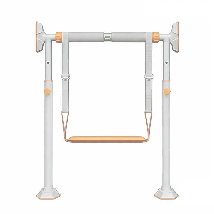 문틀철봉 장축 프리미엄 3중 미끄럼방지 턱걸이+서포트밴드 세트 무타공 설치 가정용 홈트레이닝, 흰색