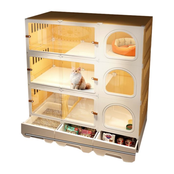 여기냥 올인원 고양이호텔 놀이터 빌라 아파트 하우스 케이지 격리장 집, 1세트, 화이트B타입
