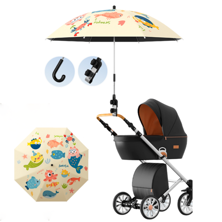 유모차 파라솔 360도 조절 가능 우산 방수 러블리 패턴 양산, 1개, 바다속 세계