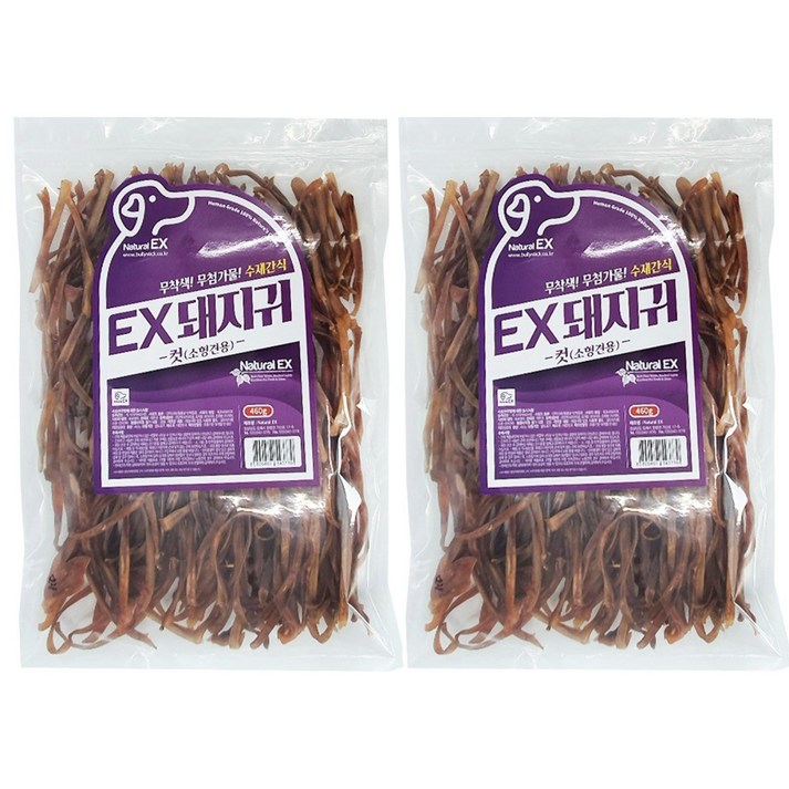 네츄럴EX 460g 대용량 11 수제간식 무료배송, 돼지귀 컷, 460g, 2개