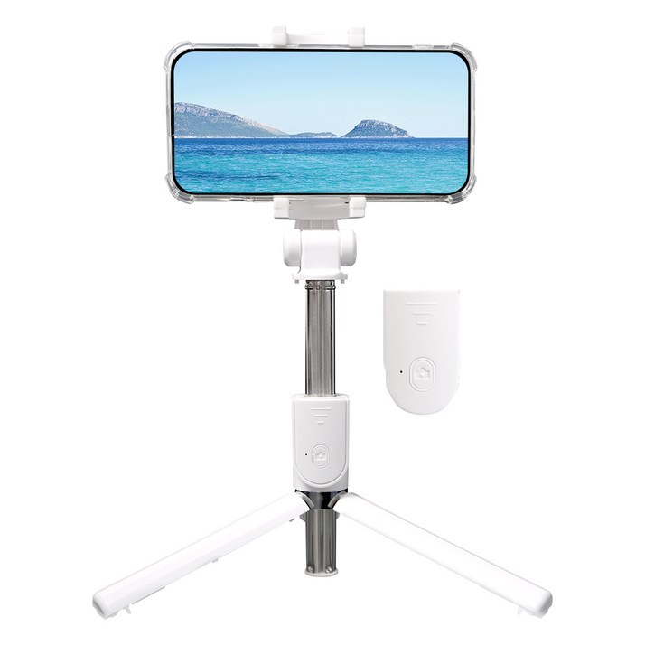 홈플래닛 2in1 경량 리모컨 블루투스 휴대폰 셀카봉 삼각대, 화이트, 1개, SHUTTER BLT2102