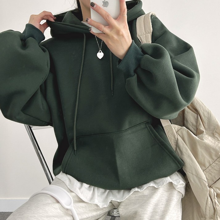 위드후이린 여성용 데일리 루즈핏 소프트 후드 기모 맨투맨