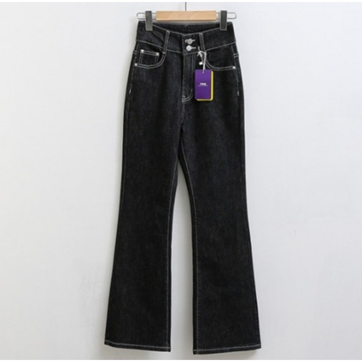 피핀 여성용 숏중롱 논페이드 생지 투버튼 부츠컷 팬츠 79901