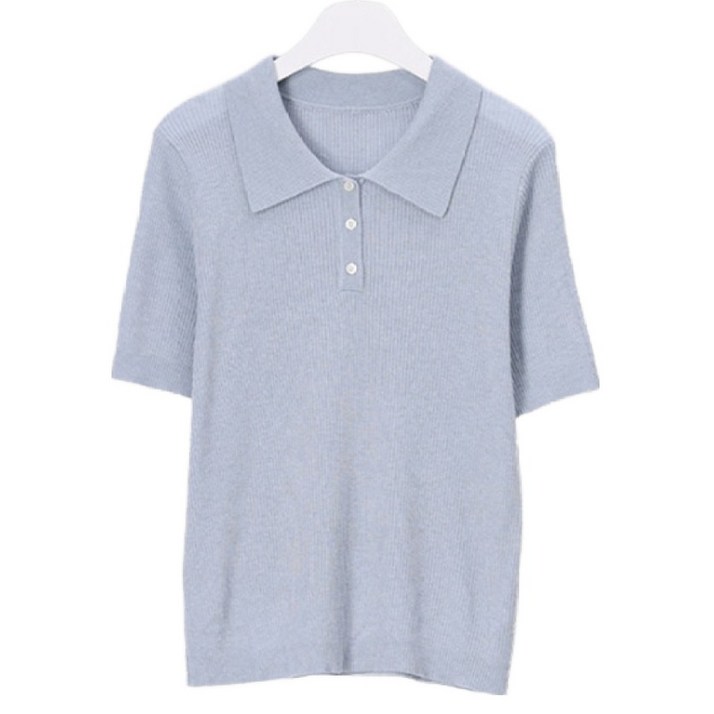 시크폭스 여성용 부르 골지 단추 카라 니트