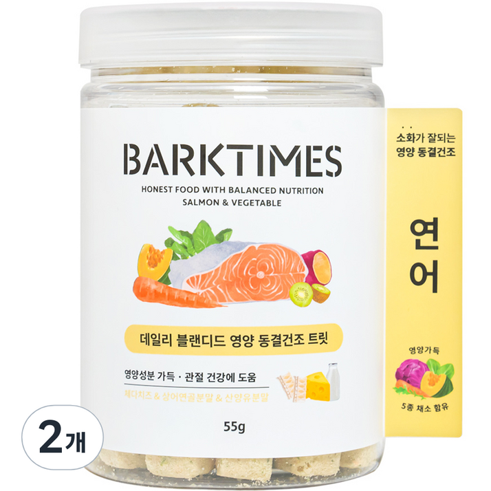 바크타임즈 강아지 데일리 블랜디드 영양 동결건조 트릿, 연어, 55g, 2개