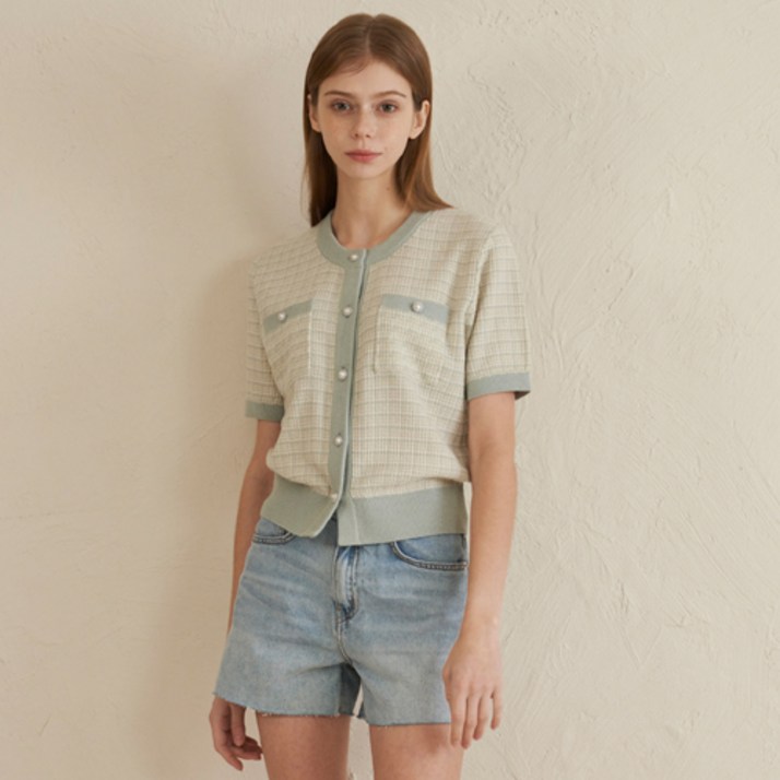 210에디트 여성용 캄포레 트위드 반팔 니트 가디건 ZE2SW664