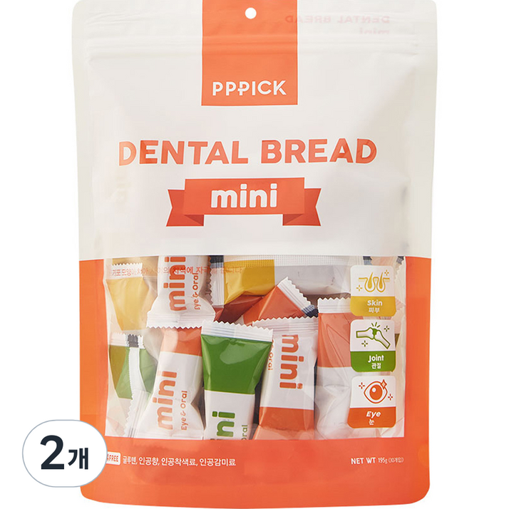 피피픽 덴탈브레드 미니 소형견 강아지껌, 눈 + 관절 + 피부 건강 혼합맛, 2개, 195g